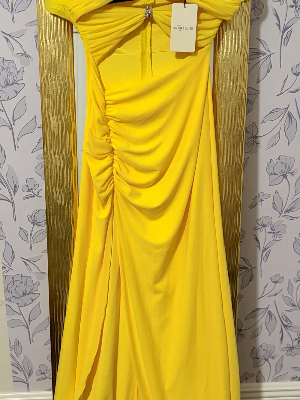 Angel Lane Yellow Ruched Prom Dress